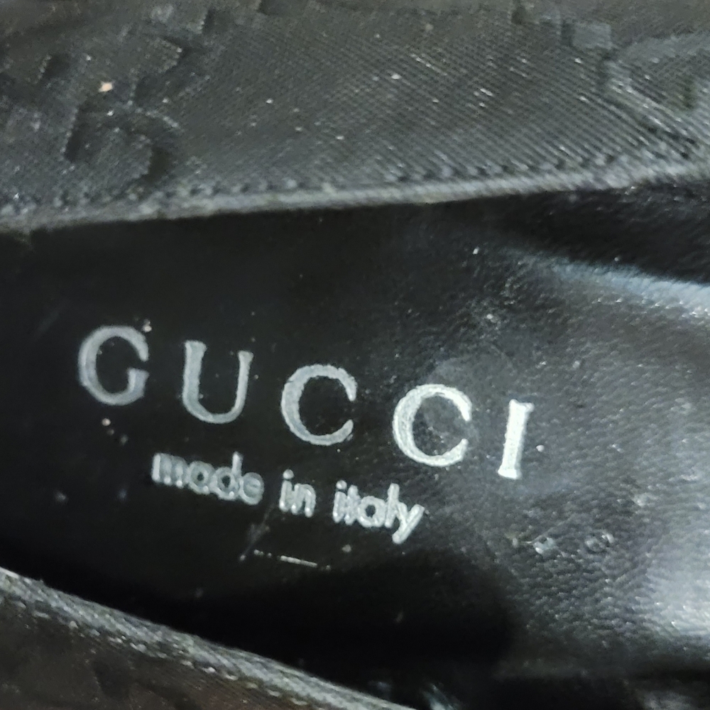 Gucci WOMEN CLOTH LEATHER BLACK CHUNKY Black Heels AUTHENTIC - Picture 10 of 13
